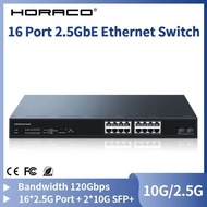 HORACO 16 Port 2.5GbE Ethernet Switch 2 Port 10G SFP+ Slot Network Switch 120G Bandwidth Networking 