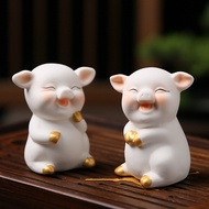 Iwishan Creative Ceramics Money Fortune Tea Pet Ornaments Cute Wufu Piggy Crafts Tea Play Flowerpot 