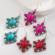 Western Style Retro Exaggerated Diamond Turquoise Earrings Creative Unique Retro Exaggerated Classy 