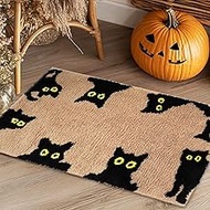 JarThenaAMCS Halloween Bathroom Rug Brown Black Cat Tufted Bath Mat Absorbent Non Slip Rectangle Sho