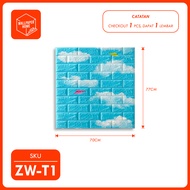 Wallpaper Dinding Foam 3D Motif Awan & Daun Rambat 70x77cm kertas Batu