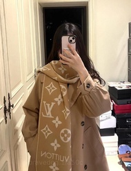 LV Logo印花流蘇飾邊絨線圍巾/披肩