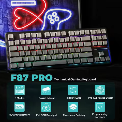 AULA F87 Pro Mechanical Keyboard 3 Mode 2.4G/USB/Bluetooth Tri Mode Wireless Gaming Keyboard 87 Key 