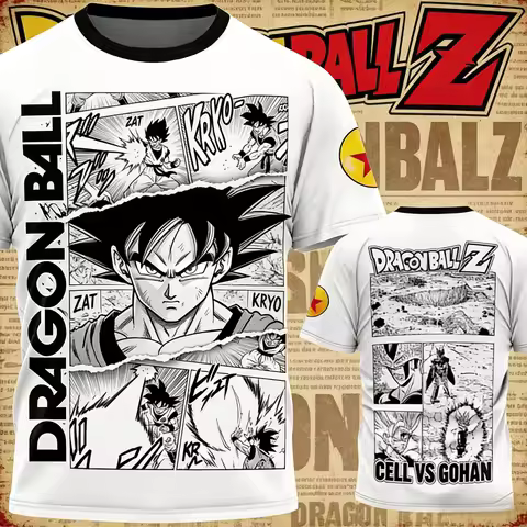 2026 Summer Dragon Ball T-Shirt 3D Print Goku Manga Panel Cell Vs Gohan Oversized Loose Breathable G