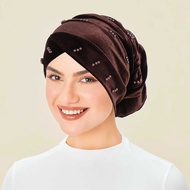 Trendy Muslim Turban Cap Forehead Crossed Velvet Beads Women Hijab Islamic Head Scarf Ladies Head Wr