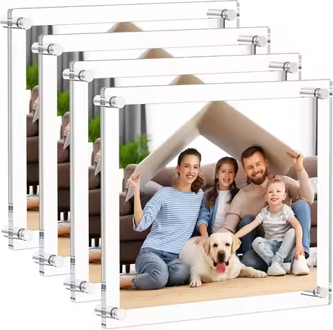8.5x11 Acrylic Picture Frame 4-Pack, Modern Hanging Transparent Square Frames for Photos and Certifi