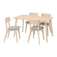 LISABO/LISABO 餐桌附4張餐椅, 梣木/tallmyra 白色/黑色, 140x78 公分