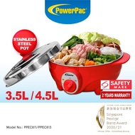 PowerPac Electric Steamboat Hot Pot with Stainless steel inner pot 3.5L, 4.5L (PPEC811,PPEC813)