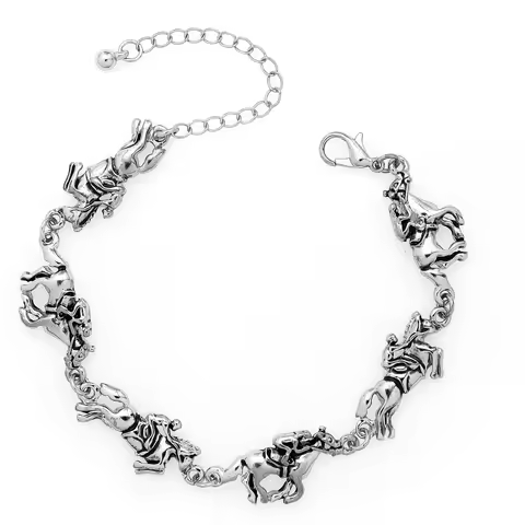 Women Vintage Unique Carved Bracelet Rodeo Jockey Race Horse Thoroughbred Charms Pendant Bangle Char