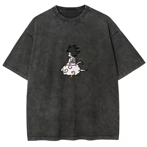 Kid Goku Flying Nimbus T Shirt Dragon Ball Z Anime Men Vintage Acid Wash Vintage Cotton Streetwear K