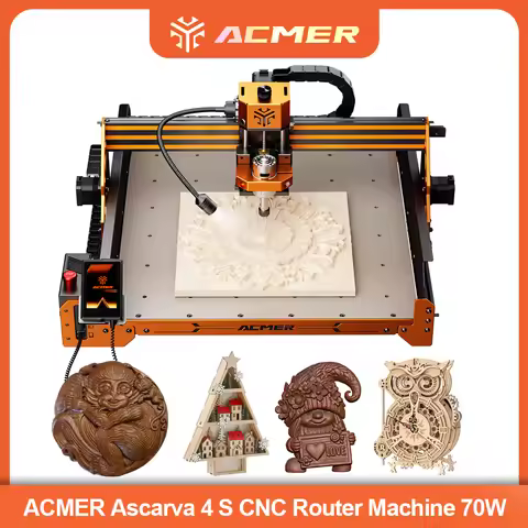 ACMER 4S 70W CNC Router Machine 3 Axis Control LED Touchscreen Emergency-Stop Upgradable 400*400*80m