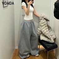 【Ready stock】Wide-Leg Retro Lazy Style Loose Floor-Length Sports Pants for Women Long women sweatpan