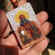 Sanqing Pendant, Jujube Wood Carving Hand-Painted Pendant Size 4 x 6cm 8.5.Ew