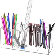 Uniclife Clear Acrylic Pen Holder for Desk, Plastic Pencil Holder Pen Organizer with 4 Compartments,