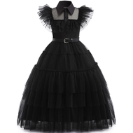 【Kids clothes】 Wednesday Adams Same Cosplay Costume Girl Dress Birthday Party Dress Stage Performanc