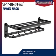 Saniware Black Wall Mounted Towel Rack SBF-600907-B | Bathroom Towel Storage Rack 580 x 235mm