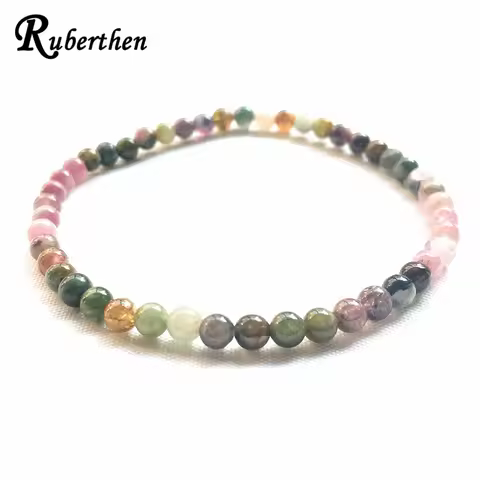 Ruberthen A Grade Rainbow Tourmaline Bracelet 4 mm Gemstone Bracelet For Women Mini Gemstone Yoga En