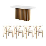 Ellie Terrazzo Dining Table 1.6m with 4 Caine Chairs in Oak