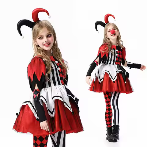 Girls It Clown Cosplay Costume Clown Dress Pants Children's Funny Clown Carnival Halloween Kid Costu