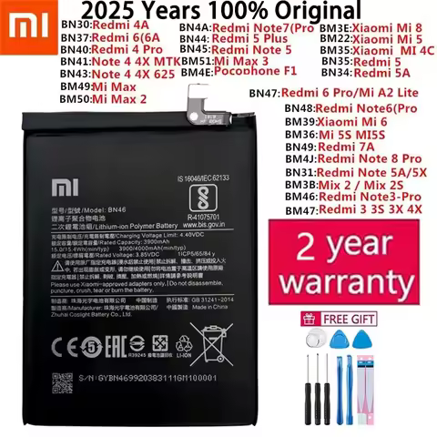 Original Battery For Xiaomi Mi Redmi Note Mix Max 2 3 A3 3S 3X 4 4X 4A 5 5A 5S 5X M5 6 6A 7 7A 8 8T 