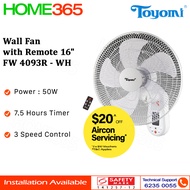 Toyomi Wall Fan with Remote 16" FW 4093R - White