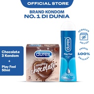 Durex Naughty Chocolate 3s - Kondom Bersensasi & Aroma + Play Lubricant 50ml