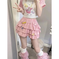 Deeptown Kawaii Lolita Skirt Women Ruffle Layered High Waist Cutecore