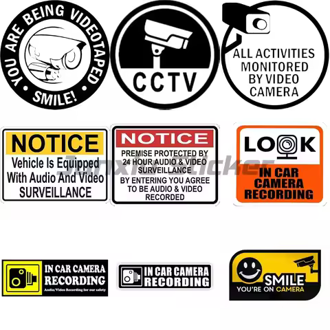 Security Camera Recording In Progress Warning Vinyl Decal Stickers Car Window CCTV In Operation Reco