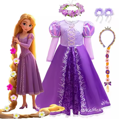 Disney Tangled Cosplay Princess Rapunzel Dress Kids Halloween Disguise Long Sleeves Costume Girls Bi
