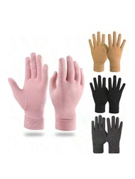 1對女士春秋壓力手套，柔軟高彈性透氣健身全指壓力手套，戶外騎行保暖運動手套