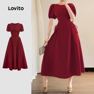 Lovito Casual Dress Laceup Spring/summer Claret Dress for Women L155ED1948 Lovito Gaun Wanita Kasual
