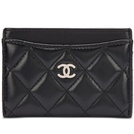 Chanel Black Quilted Lambskin Card Holder Silver Hardware, 2016