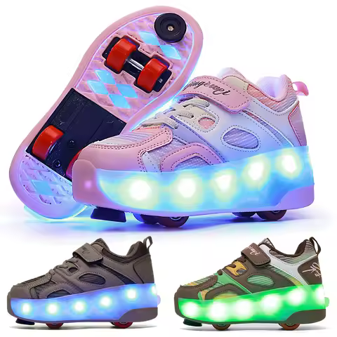 Safe and Durable Outdoor Roller Sneakers Kids Outdoor Skating Shoes Children Roller Shoes Rechargeab