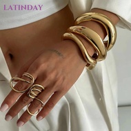 LATINDAY Bracelet, Wide Cuff Design Smooth  Wide Cuff Bracelet, Fashion Metal Chunky Style Open Spri
