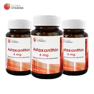 [แพ็ค 3 ขวด] แอสตาแซนธิน 6 มก. โกลบอลวิตามิน Astaxanthin 6 mg. Global Vitamins จากสารสกัดจากสาหร่ายฮ