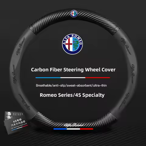 2026 Hot Alfa Romeo Carbon Fiber Car Logo Styling Leather Steering Wheel Cover Auto Accessorie For A