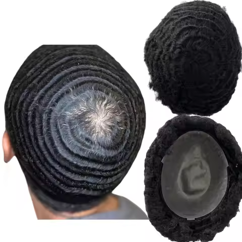 Mens Afro Wave Toupee 100% Human Hair Full Skin PU Men Toupee For Men's Hair Replacement Hairpiece A