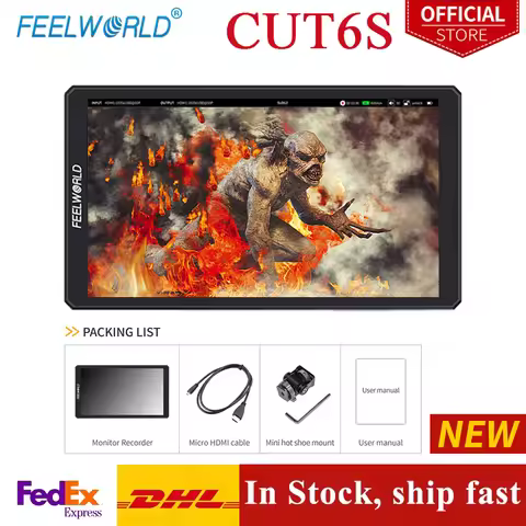 FEELWORLD CUT6S 6 inch 4K 3G-SDI/HDMI Touchscreen On-Camera Monitor Recorder 3D LUT Support for Live