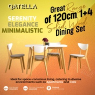 Qatella-(White)Premium 1+4 Dining Set/ 1+4 meja makan kayu/ 1+4 meja makan set / 1 + 4 set meja maka