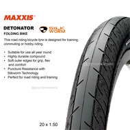 MAXXIS DETONATOR 20 X 1.50 SILKWORM TYRE 20" FOLDING BIKE MINIVELO TAYAR FOLDIE TIRE ROAD PUNCTURE RESISTANCE GCYCLE