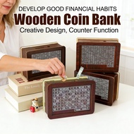 Creative Bank Money Piggy Wooden Save Counter Box Reusable Kids Money