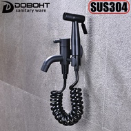 DOBOHT 2 Way Bathroom 3 in 1Stainless Steel Tap with Stainless Steel Bidet Spray Toilet Bidet Rinse Set SET-SS018-BL