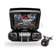 3 Inch LCD 3 Channel Dash Cam 1080P Front Rear Cabin Infrared Night Vision Angle Lens With Wifi
