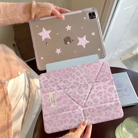 Pink Leopard Print Star ins Y2K Tablet Case For iPad Pro 11 13 M2 M4 M3 10.2 5/6th 7/8/9/10/11th Min