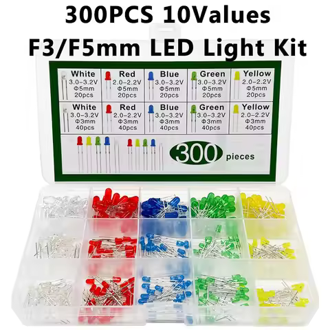 300PCS 10 Values F3 mm LED F5 mm LED Kit with 100PCS F5 mm LED ,200PCS F3 mm LED in Box for 5 color 