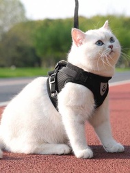 1套透氣貓用胸帶和牽繩防逃寵物衣服小貓小狗背心可調節易控制反光貓用胸帶