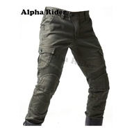 Mens Motorcycle Denim Jeans Motorbike Riding Biker Trousers Combat Distressed Pants Knee Hip Guards Protective Pads Army Green