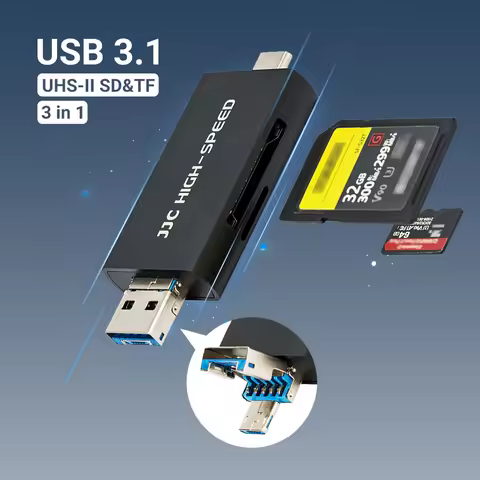 JJC UHS-II SD MSD Card Reader USB 3.1/Micro USB 2.0/Type C USB 3.1 to SD Micro SD Adapter for for iP