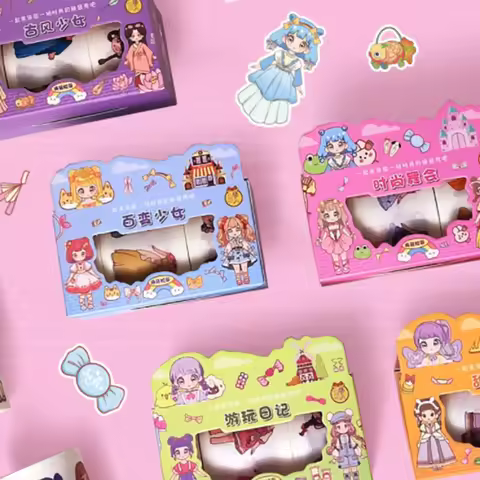 1box Cute Dress Up Sticker Girl Cartoon Washi Tape Set Cute Children's Handbook Character Clothes De
