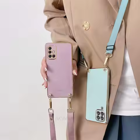 A 51 71 12 22 Plating Crossbody Lanyard Cord Case For Samsung Galaxy A51 A71 A12 A22 4G 5G A31 A21S 